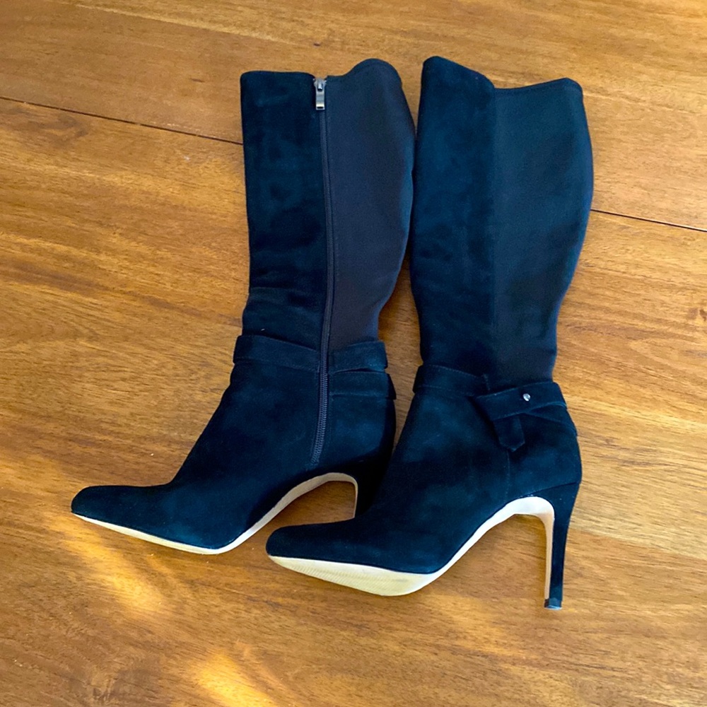 White House Black Market Suede Black Tall Heeled Boots size 6M